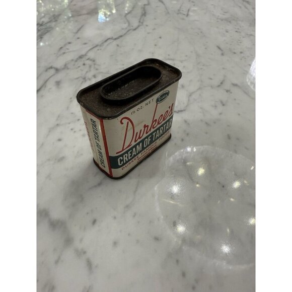 Vintage Durkees CREAM OF TARTAR 2 oz spice tin, great graphics! Very Old! Decor - Picture 2 of 3